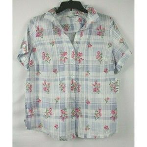 Karen Scott Plus Women's Button Up Collared Shirt Top Blouse Size 1X Floral